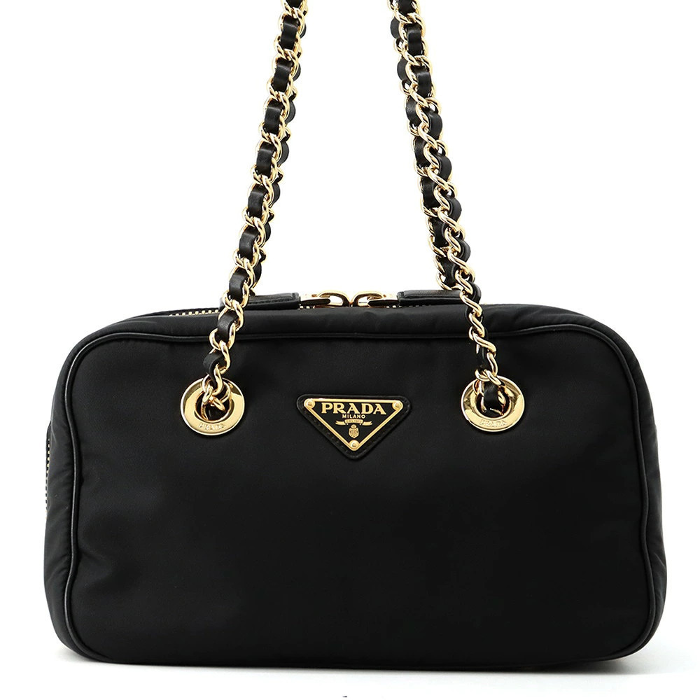 Prada Chain Shoulder Bag Triangle Black